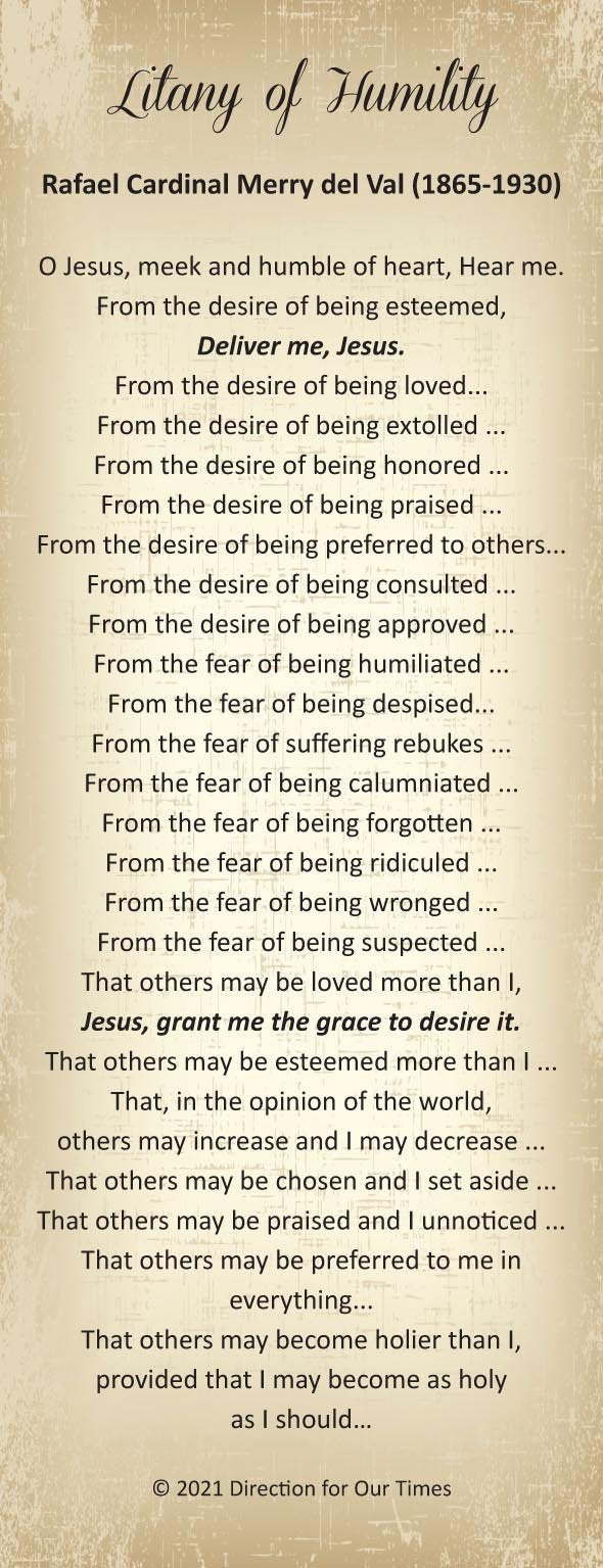 Litany of Humility Bookmark – Direction For Our Times