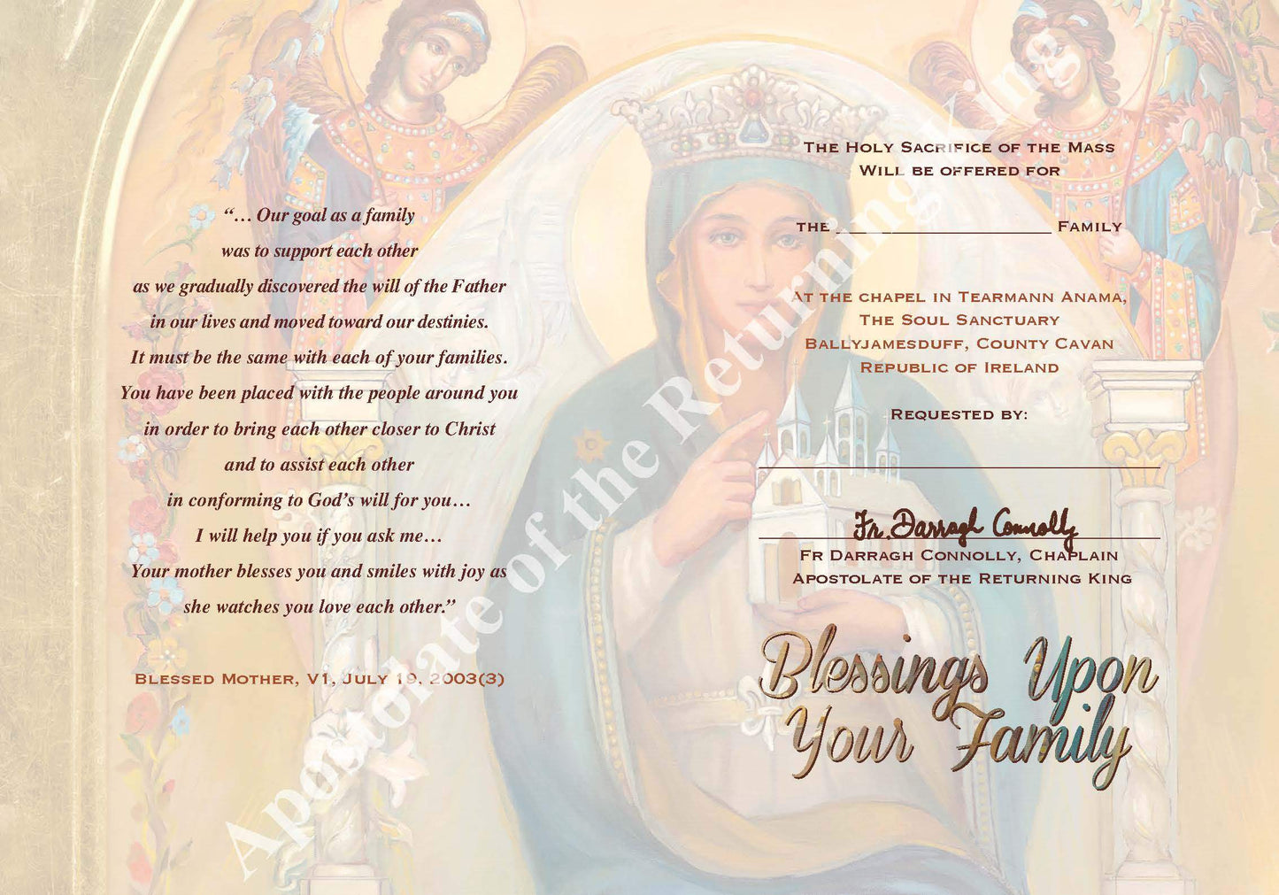 A Family Blessing Mass Card